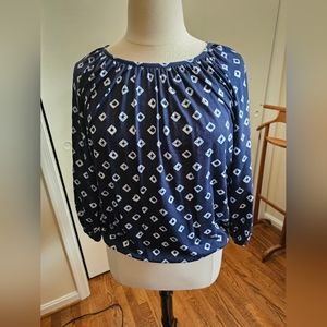 Michael Kors Womens Women Long Sleeve Jewel Neck Top. Size L. Color Blue.